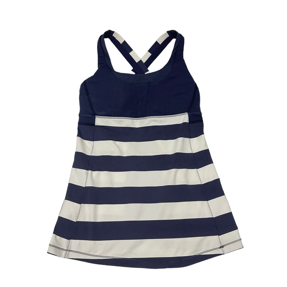 Lululemon Striped Navy Blue Stuff Your Bra Criss Cross Tank Top, Sz 6